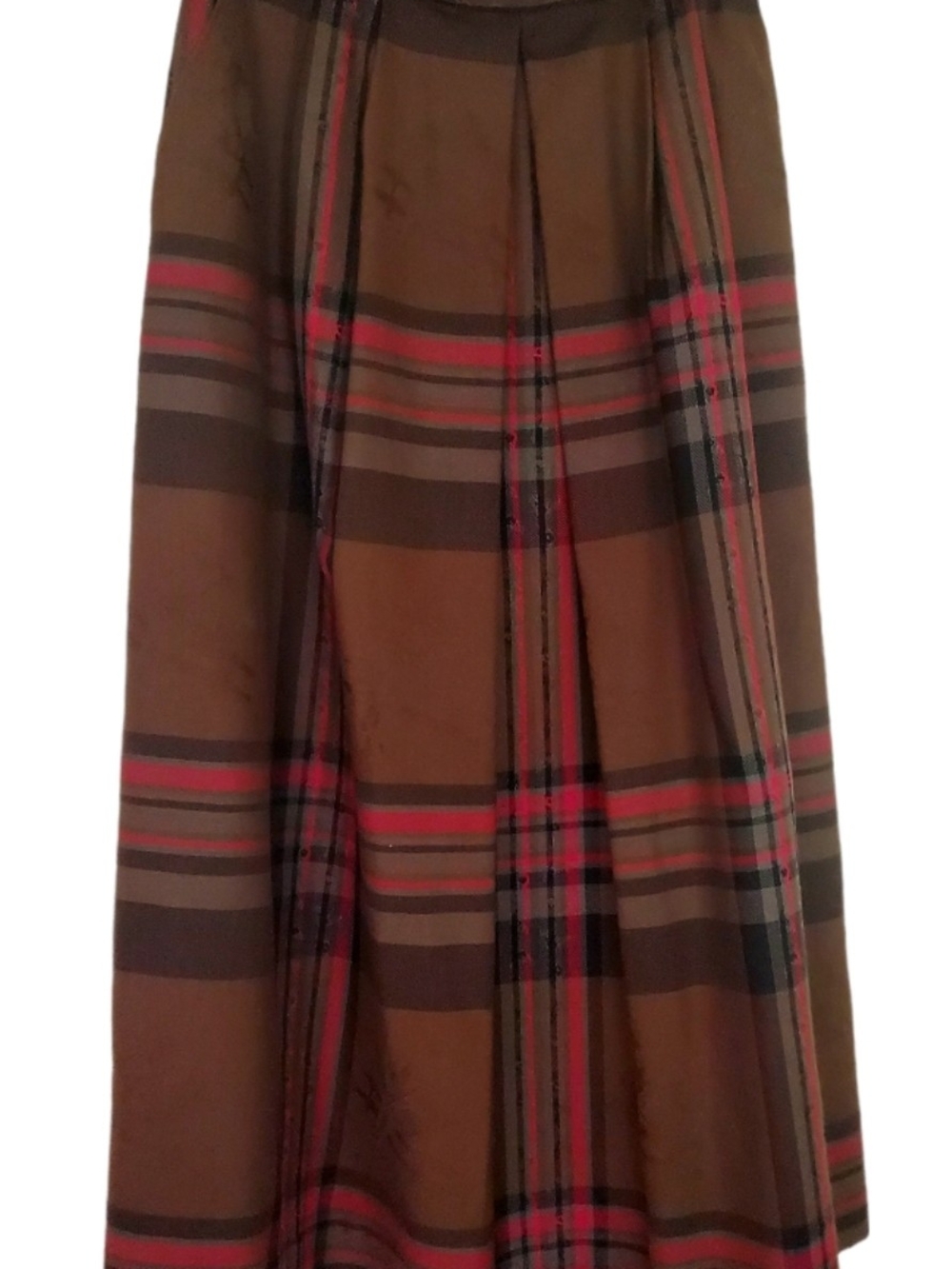 Brown Plaid Maxi Skirt with Red Accents